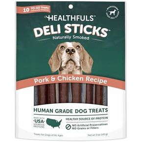 Deli Sticks Pork and Chicken Human-Grade Gluten-Free Soft and Chewy Dog Treats, 10 Count Bag