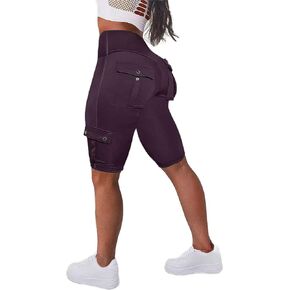 Flamingals Butt Lifting Biker Shorts for Women High Waist with Flap Pocket Workout Shorts Running Shorts Purple S