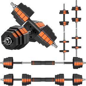 FIXTECH Adjustable Dumbbells Set, 44Lbs 66Lbs 88Lbs 3 in 1 Adjustable Weights Dumbbells Barbell Set, Weight Plate with Connector Used as Barbell, Dumbbell, Push up Bars, Fitness Strength Exercises for Home Gym