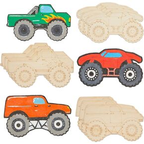 Monster Truck Wood Cutouts for Crafts (24 Pieces)