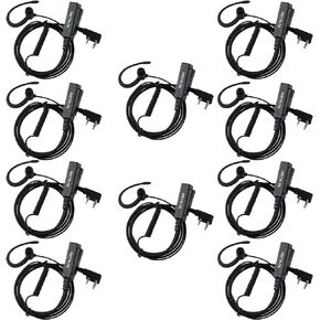 Retevis G Shape Walkie Talkie Earpiece with Mic, Big PTT RT22 RT68 H-777S RT22S RB68,Compatible with Baofeng BF-888S Arcshell pxton Walkie Talkie, 2 Pin 2 Way Radio Earpiece(10 Pack)
