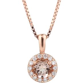 14 Karat Rose Gold Round Shape 3/4 CT Natural Morganite & Diamond Pendant