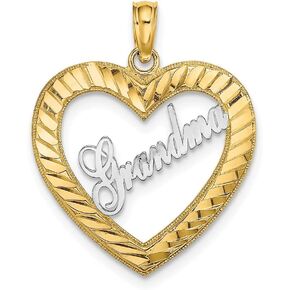 Solid 14k Yellow Gold Two Toned Diamond-Cut Heart Frame Grandma Charm Pendant - 23mm x 19mm