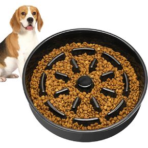 Pawaboo Ceramic Slow Feeder Dog Bowls, 1.5 Cups Dog Slow Feeder Bowl for Small/Medium Breed, Dog Dishes to Slow Down Eating, Puzzle Dog Food Bowl with Anti-Slip Pad, Dog Maze Bowl, 8.5in, Black