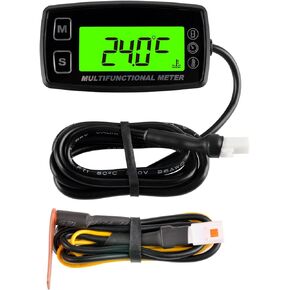 Runleader Engine Temp Gauge Meter, Hour Meter and Tachometer, Battery Replaceable for Garden Tractor Generator Chainsaw Outboard Marine ATV Jetski Motorcycle Snowmobile Compressor.