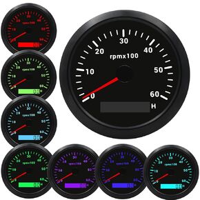 Geloo 85MM Boat RPM Tachometer Gauge 6000RPM Marine Tachometers 0-6000 RPM Tacometro Meter Replacement Tachometer for Auto Truck Car Tachometer Gauge 7 Colors Backlight LED Display 9-32V 3-3/8"（White）