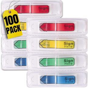 1InTheOffice Sign Here Stickers, Arrow Flags, Page Markers, Assorted Colors, 100 Pack