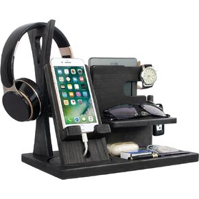 Handmade Desk Organizer with Headphone Stand, Rotating Phone Stand, Accessories Organizer - Gift Ideas for Men, Women on Birthday, Anniversary, Fathers Day, Mother Day, Christmas