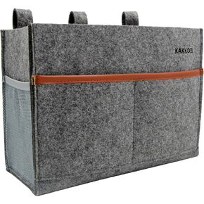KAKKOII Bedside Caddy, Hanging Storage Bag, Chair Organizer Caddy, Remote, Magazine, Drink Bottle, Cell Phone Holder with Fixed Straps for Hospital Bed, Dorm Bed, Baby Stuff, Office (Grey Small)