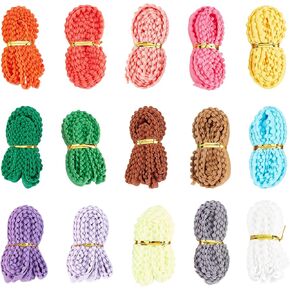BENECREAT 30 ياردة 15 لونًا من كرات بوم المرنة، 0.43 بوصة زخرفة كروية بشراشيب واسعة لتزيين عصابات الرأس والحرف اليدوية in Kuwait