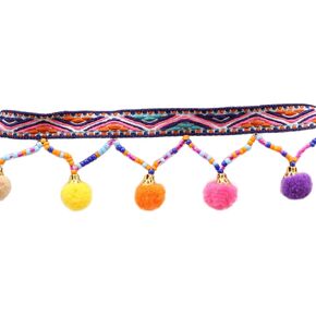 Yalulu 5 Yards Black Retro Rainbow Pom Pom Tassel Trim Ball Fringe Ribbon Handwork DIY Sewing Accessory Lace for Home Wedding Craft Party Decoration