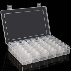 Rinrda 1 Pack 36 Grids Clear Plastic Bead Organizer Box with Adjustable Dividers - Small Craft Organizers and Storage, tackle box organizer, Jewerlry, Nail, Fishing Tackle, Small Storage Containers in Kuwait