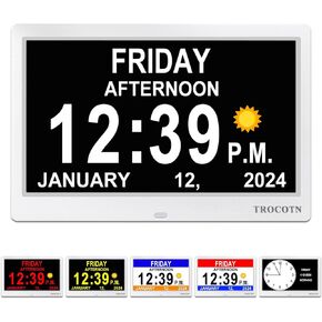 TROCOTN【Newest Dementia Clock Large Digital Clock for Seniors, Calendar Clock Large Display with Custom Alarms,Wall Clock with Day & Date, Alarm Clock,Desk Clock (10 inch Black)