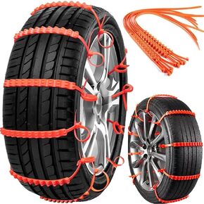 12 PCS Snow Chains for Car Tires, Adjustable Snow Tire Chains for Trucks/SUV/Jeep/Pickup Anti-slip Durable Snow Tire Chains Universal Tire Chains, Winter Driving Safety Traction, Orange