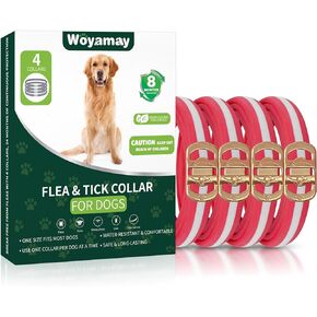 Woyamay 4 Pack Flea Collar for Dogs, Adjustable Flea and Tick Collar for Dogs, 32-Month Flea and Tick Prevention for Dogs, Dog Flea and Tick Collar, Water-Resistant Dog Flea Collars, Red & White