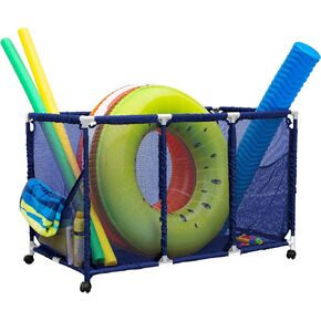 Essentially Yours Pool Noodles Holder, Toys, Floats, Balls and Floats Equipment Mesh Rolling Storage Organizer Bin, Kids Height, Large, (43" W x 25" L x 28" H), Blue Style 563009
