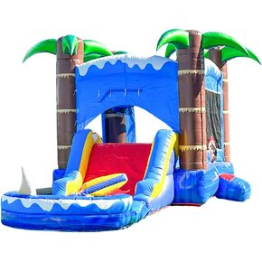 HeroKiddo Ocean Shark Commercial Grade Bounce House Water Slide with Splash Pool for Kids and Adults (with Blower), Basketball Hoop, Outdoor Indoor, Wet Dry Combo, Big Inflatable, Rental Quality