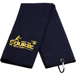 ZJXHPO Disc Golf Towel May The Course Be with You Embroidered Golf Towel Gift Disc Golf Lover Towel with Clip (May Course)