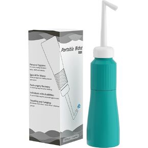 Portable 11.8 Oz Bidet, Feminine Care Irrigator, Retractable Nozzle Travel Bidet with 60° Elbow for Personal Hygiene Cleaning & Soothing Postpartum Care Peri Bottle