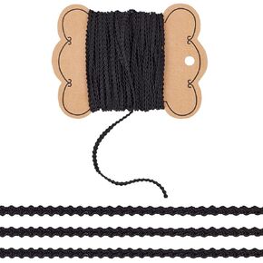 FINGERINSPIRE 10 Yards Black Gimp Braid Trim 1/8 inch Wide Tiny Lace Trim by The Yard Keel Shape Braid Trim Woven Upholstery Decorative Gimp Trim Polyester Braid Trim for DIY Sewing Craft Supplies