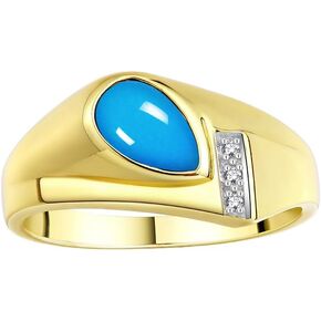Rylos Men's Rings - Timeless Pear Shape Cabochon Gemstone & Diamonds - Elegant Tear Drop Rings for Men, Yellow Gold Plated Silver Rings in Sizes 8-13. Exquisite Men's Jewelry!