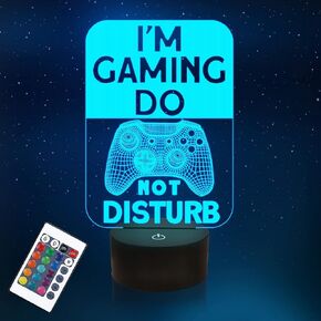 Do Not Disturb I'm Gaming Night Light,Gamepad Graphic Video Games Gamer Gift Funny 3D Illusion Lamp 16 Colors Changing Touch & Remote Control for Men Teenagers and Kids