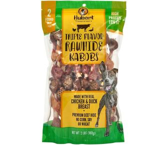 Hubert Pet Triple Flavored Rawhide Kabobs - Delicious Dog Chews in Resealable Bag, Ideal for All Dog Sizes - 2 lbs