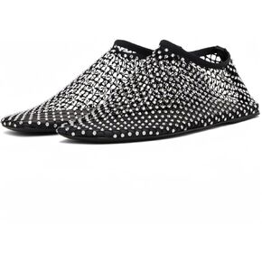 ITOZER Mesh Flats Round Toe Sandals Rhinestone Short Boots Sexy Flat Cutout Sparkly Casual Wedding Dress Flats