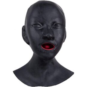 EXLATEX Anatomical Latex Mask Heavy Rubber Hood Lined With Red Mouth Sheath Tongue and Nose Tube