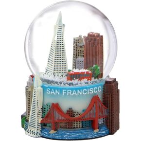 San Francisco Snow Globe Skyline and Landmarks, Trolley and Golden Gate Bridge, 3.5 Inches