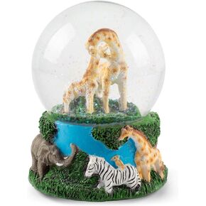 Elanze Designs Giraffes Zebras and Elephants 100MM Sturdy Wind Up Music Glitter Water Snow Globe Tabletop Dresser Nightstand Figurine Decoration Plays Tune Born Free