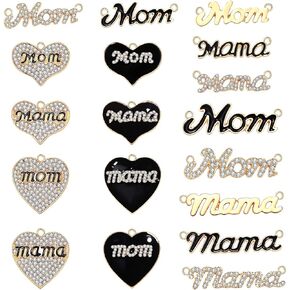 XOCARTIGE 18/20PCS Mama Charms for Jewelry Making Rhinestone Heart Birthday Mother’s Day Charms Letter Mama Mom Pendants for Necklace Bracelet Making DIY Crafts