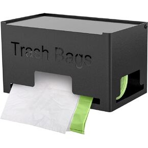 2 in 1 Grocery Bag Holder & Trash Bag Dispenser, Metal Trash Bag Holder, Kitchen Grocery Bag Storage Organizer for Cabinet, Under Sink, Wall Mounted or Countertop, Black