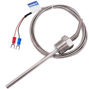 Twidec/2M NPT 1/4" inch (6X100MM) Pipe Thread Temperature Sensor Probe Two Wire Temperature Controller (0~600℃) 304 Stainless Steel K Type Thermocouple MT-205-1/4