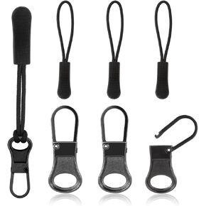 8pcs Zipper Pull Replacement, Heavy Duty Detachable Head Fixer Pull Tab Repair with Zipper Tab Tags Cord Extension Small Zipper Slider Metal Zipper Handle for Clothing Luggage Boots Purses