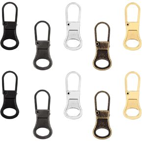 10pcs Zipper Pull Replacement, Detachable Mental Zipper Pull Tab Repair Mixed-Color Luggage Zipper Head Zipper Slider Handle for Clothing Jackets Backpack Shoes Suitcase
