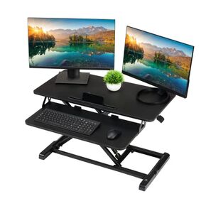 TechOrbits Standing Desk Converter-32-inch Height Adjustable, MDF Wood, Sit Riser-Black, 32"
