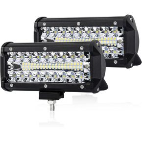 2PCS 7 Inch LED Light Bar for Truck, Boat, ATV,UTV, Marine, IP68, 24000LM LED Pods Spot & Flood Combo Beam, 12V Triple Row Light Bar Off Road Driving Led Work Lights