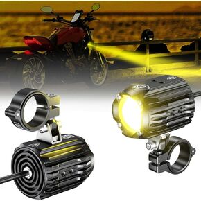 Motorcycle Auxiliary LED Light Driving Spotlights White/Amber Fog Lights with Mount Brackets Wire Harness Waterproof Offroad Work Lights Compatible with Motorcycle J-eep Car Truck 60W Driving Lamps