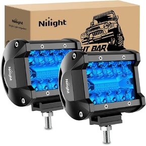 Nilight 4" LED Light Pod Blue Triple Row 2PCS 60W Flood Spot Combo Driving Fog Lights Fishing Hunting Emergency Safety Signal Deck Trailer Lights for UTV Pick-up Van Boat Tractor, 2 Years Warranty