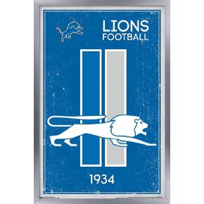 Trends International NFL Detroit Lions - Retro Logo 14 Wall Poster, 14.725" x 22.375", Barnwood Framed Version