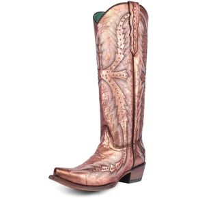 CORRAL LADIE'S METALLIC ROSE GOLADIE'S EMBROIDERY & STUDS TALL TOP, CORRAL LARGE 52.0 X 32.0 X 11.5 SOLE,COWHIDE LEATHER, WESTERN BOOT, C4070