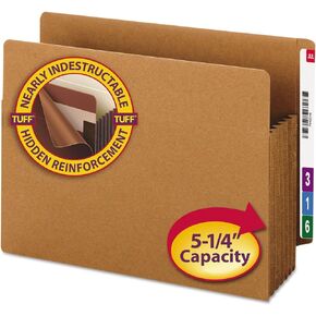 Smead End Tab TUFF® File Pocket, Reinforced Straight-Cut Tab, 5-1/4" Expansion, Tyvek® Gusset, Extra Wide Letter Size, Redrope, 10 per Box (73790)