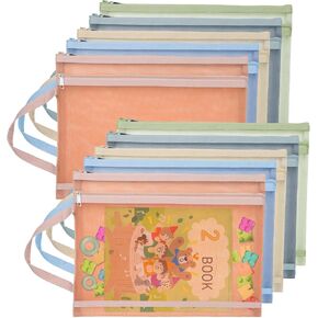 PZRLit Mesh Zipper Large Pouch Bags for Organizing A4, 10 Pack Clear Double Layer Pocket Storage Bag with Handle for Toy Puzzle Building Block Book, Playroom Game Board Organizer in Kuwait