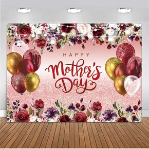 CHAIYA 7X5ft Mother's Day Background Flowers Balloons Party Background Mothers Day Party Decoration Banner Happy Mother's Day Background CY-222