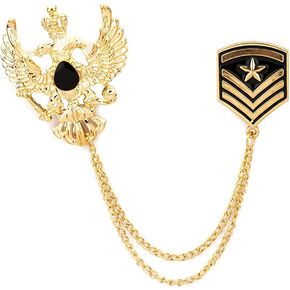 Eagle With Star Shield Badge And Hanging Tassel Chain Collar Pin Brooch, Suit Stud, Shirt Studs, Lapel Pin Accessories for Men Women