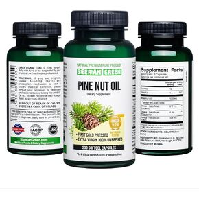 Siberian Green Pine Nut Oil Capsules 200 Softgels Wild Harvested Siberia Altai Cold Pressed Unrefined