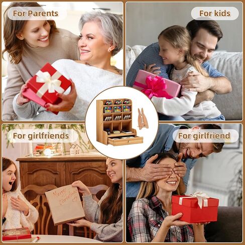 Marbrasse Wooden Desk Organizer, Multi-Functional DIY Pen Holder, Organizer for desk, Desktop Stationary, Easy Assembly, Home Office Art Supplies Storage with Drawer (B11-Cherry Color) in Kuwait