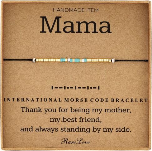 RareLove Mama Morse Code مطرز سوار هدية للأم، شكرًا لك لكونك أمي، هدية عيد ميلاد للأم من الابنة والابن هدية عيد الأم مقاومة للماء خرز بذور المهر الصغيرة سلسلة سوداء وذهب أزرق in Kuwait