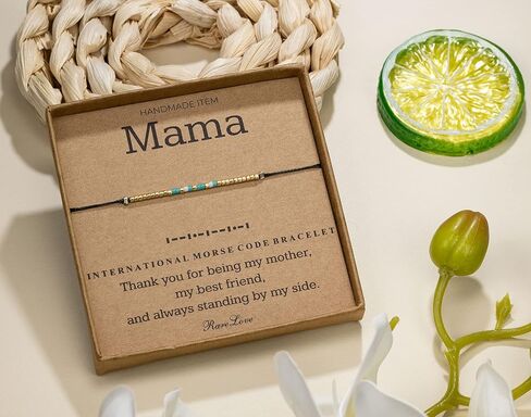 RareLove Mama Morse Code مطرز سوار هدية للأم، شكرًا لك لكونك أمي، هدية عيد ميلاد للأم من الابنة والابن هدية عيد الأم مقاومة للماء خرز بذور المهر الصغيرة سلسلة سوداء وذهب أزرق in Kuwait